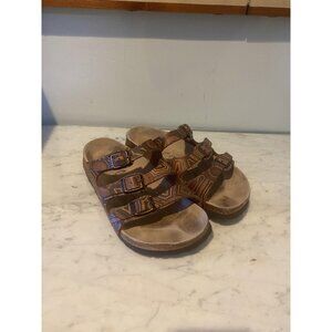 Birkenstock - papillo Women's Triple Buckle Sandals in Brown Geometric Print